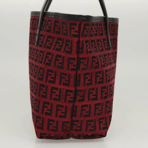 FENDI Zucchino Canvas Hand Bag Red Silver - Picture 5 of 15